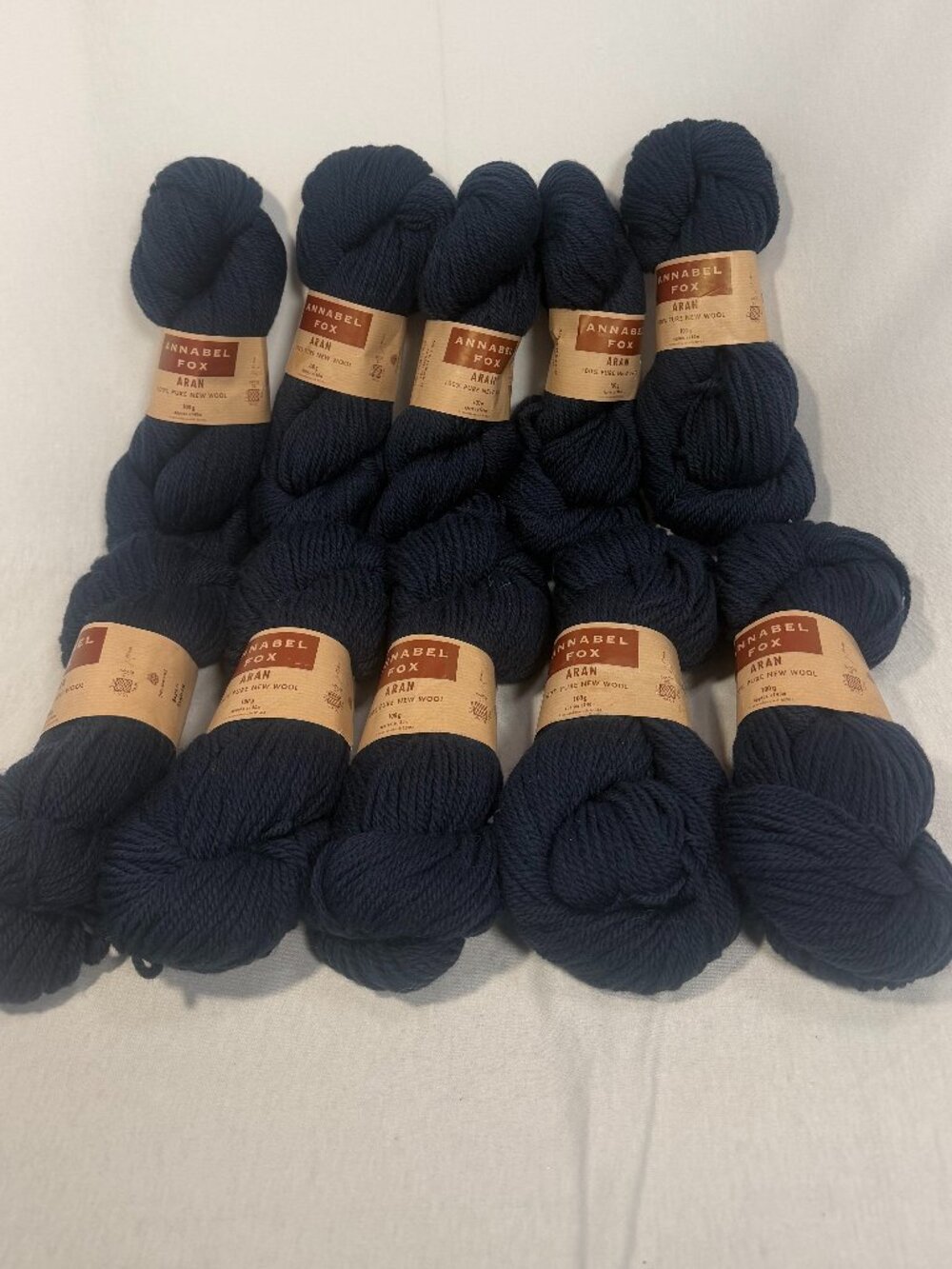 Annabel Fox Aran Wool Yarn Vintage Ink Blue Made in England 100g 10 Skeins Lot